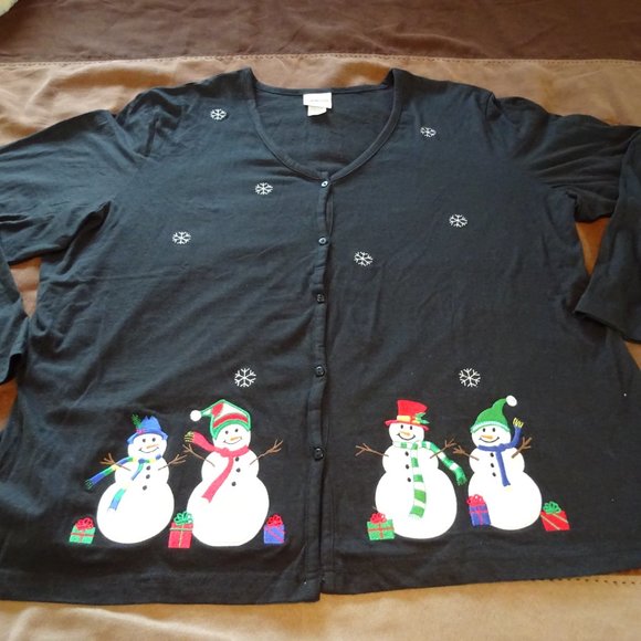 XXL black with snowmen Christmas cardigan - Picture 2 of 9